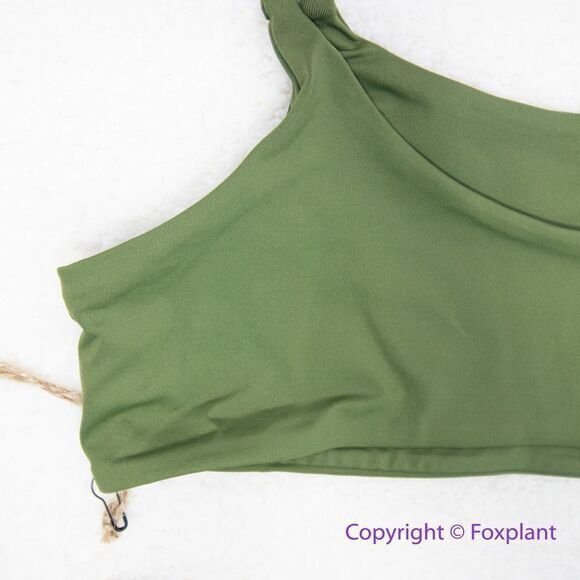 New! Set! Toast‎ Signature One-Shoulder Bikini Top, String Bottom, dark green, L - Picture 8 of 11